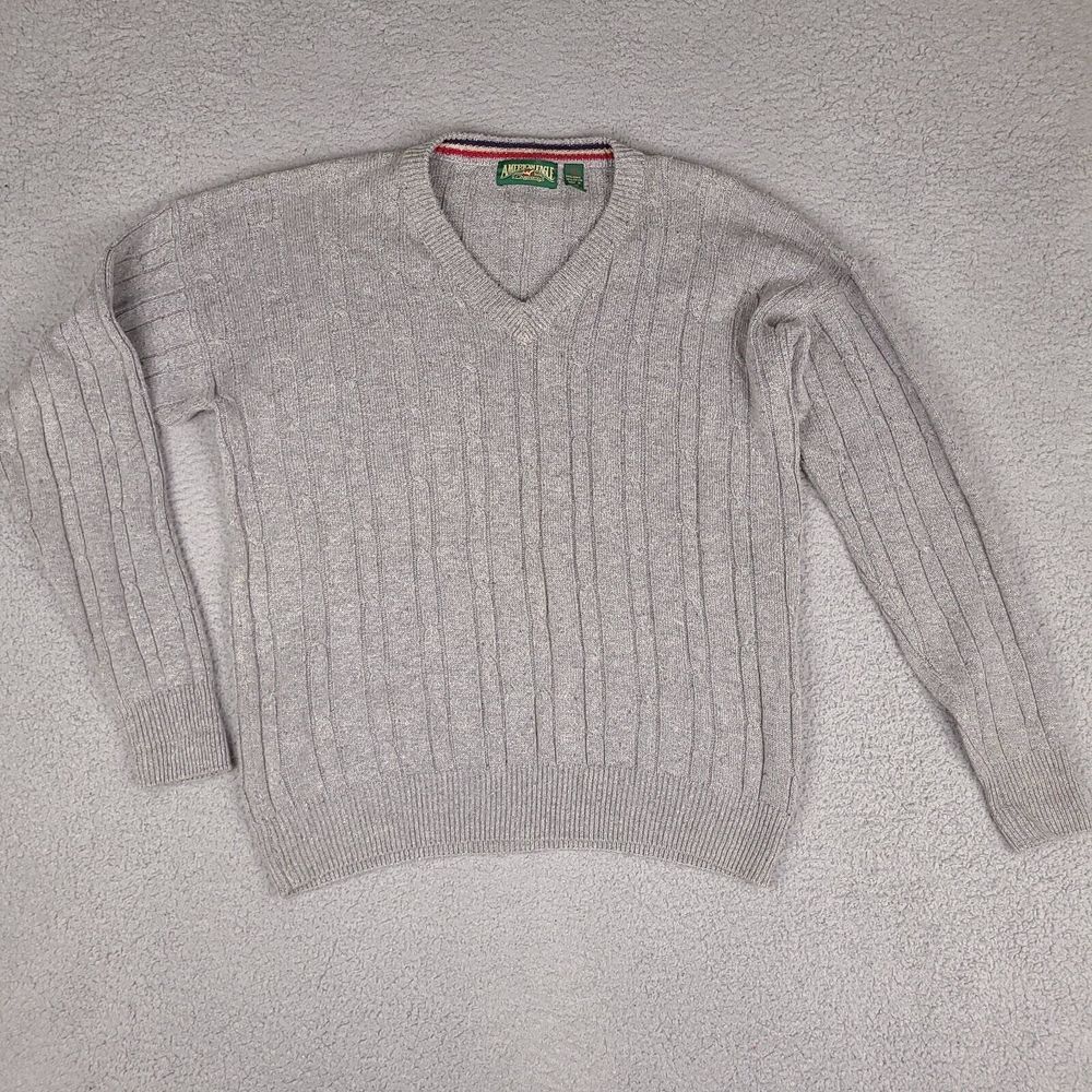 Vintage American Eagle Sweater Mens XL Gray Cable Knit V-Neck Pullover Preppy